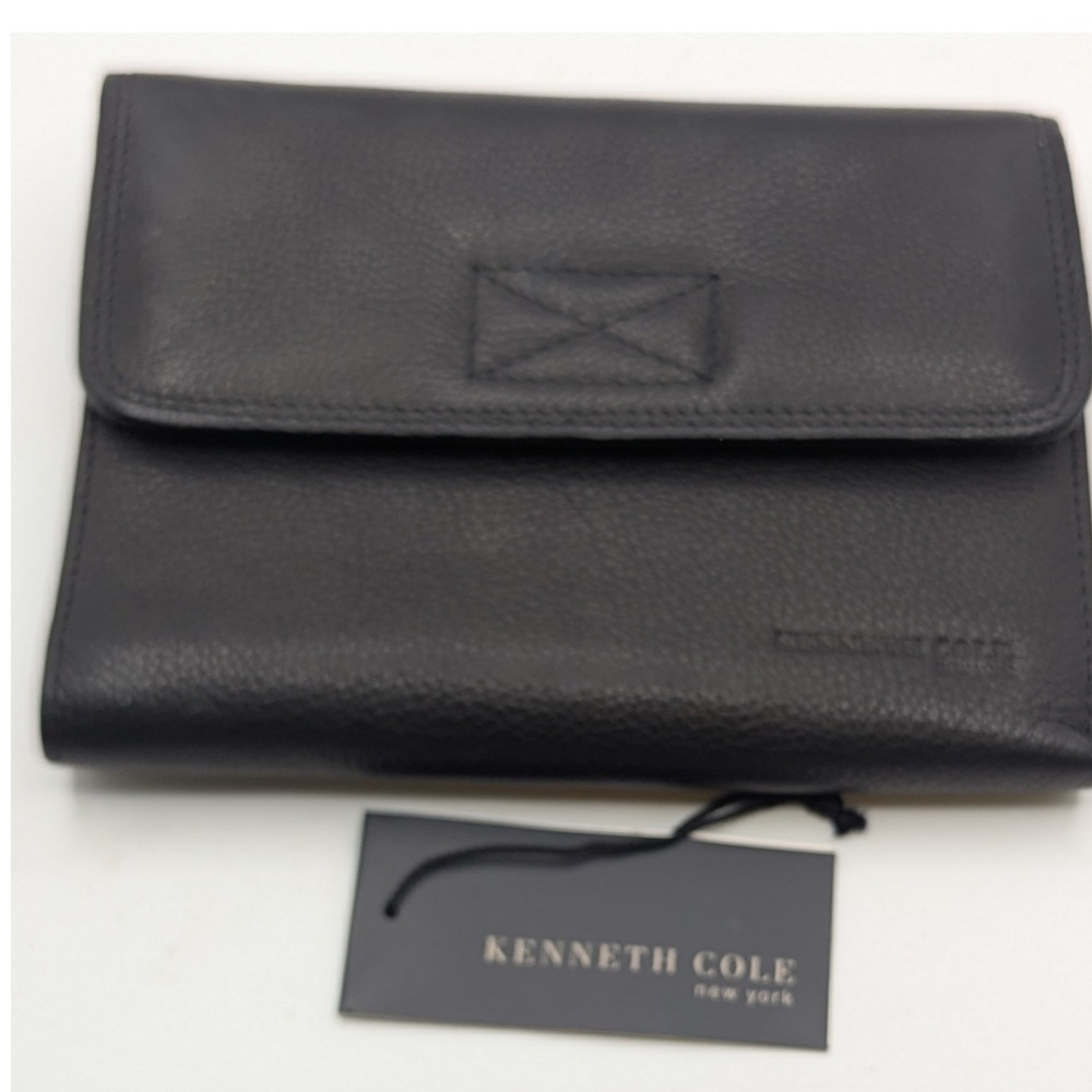 NEW Kenneth Cole Wallet Black Leather Trifold Multi-Pocket Men OS